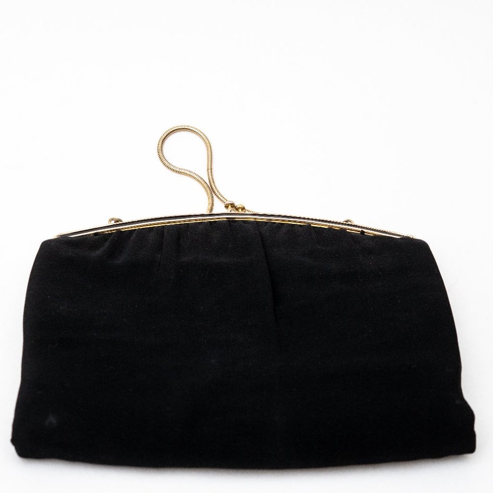 Vintage Harry Levine Black Satin Clutch with Coin Purse Evening Purse